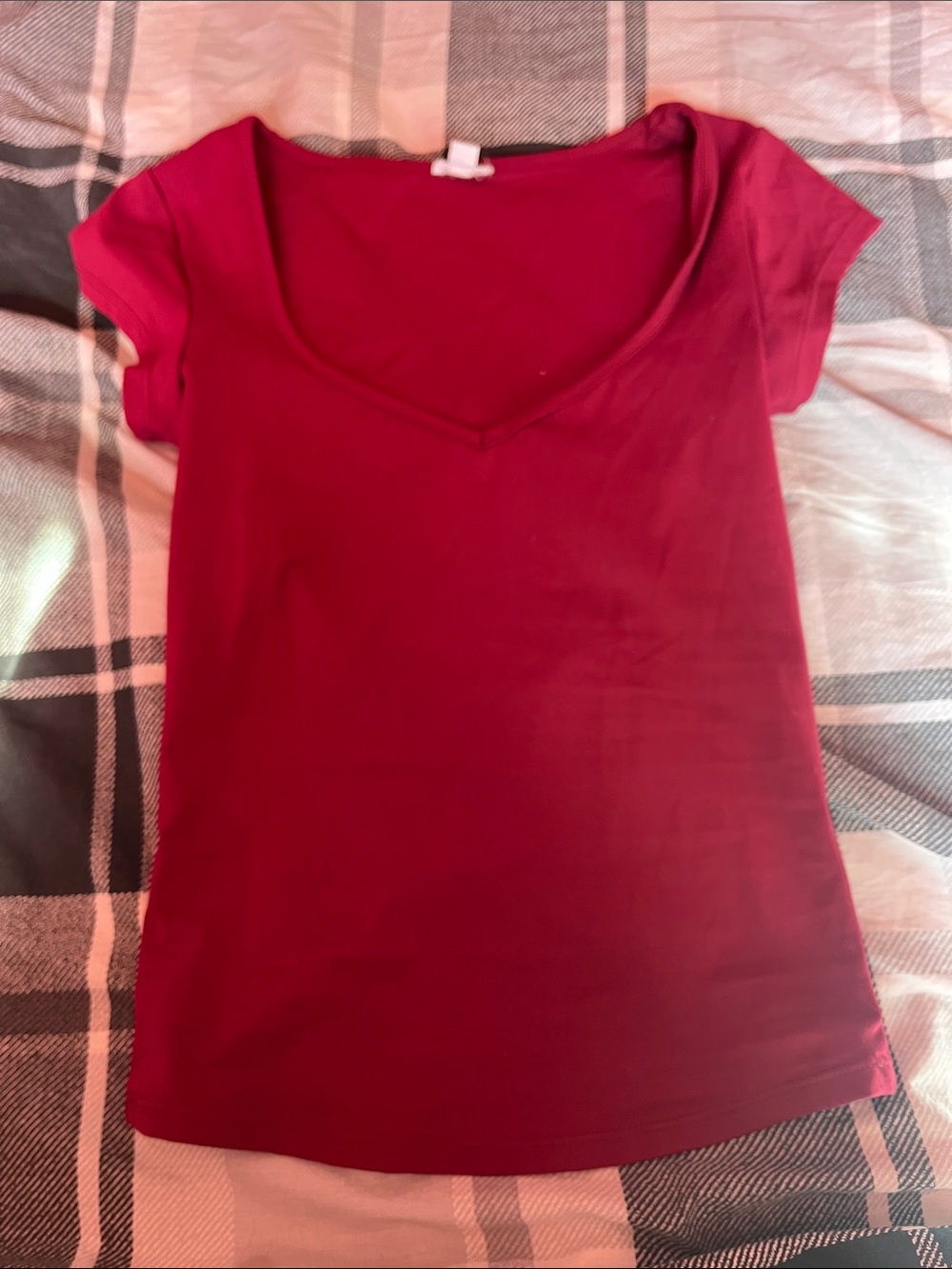 Garage Deep V-Neck Short Sleeve Tee - Burgundy
